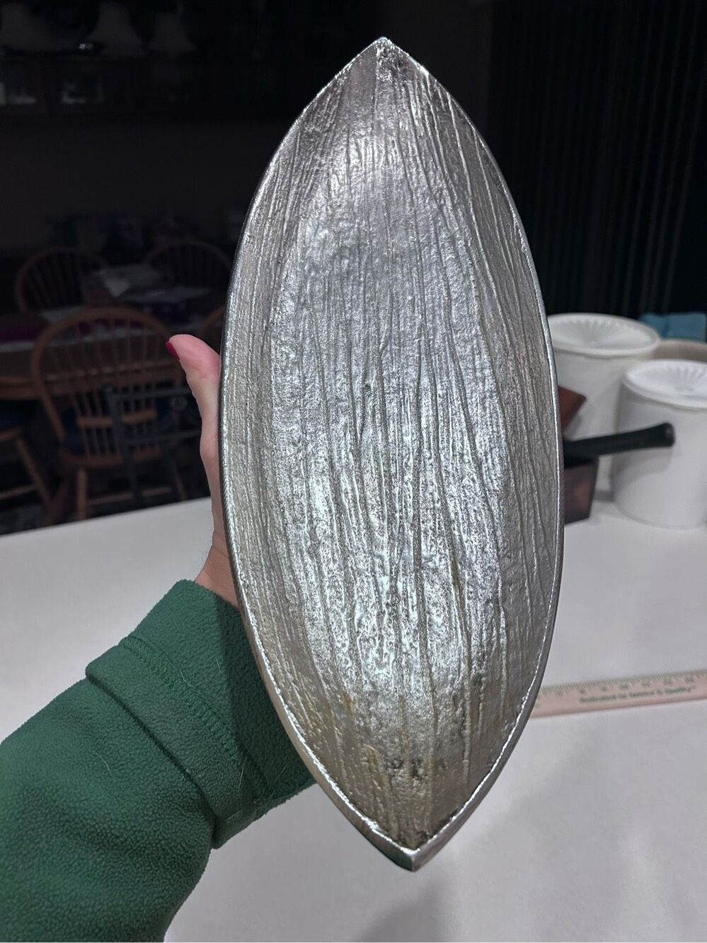 Simply Designz Silver Tone Bark Like Design Long Serving Tray Dish Home Decor